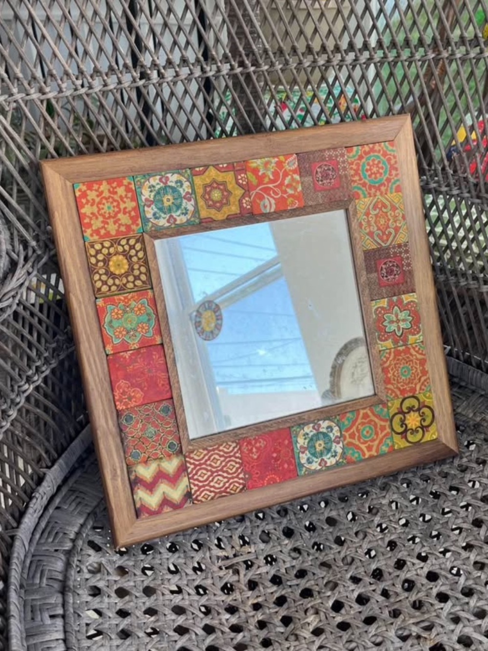 Oscar Stone mosaic tile wooden mirror